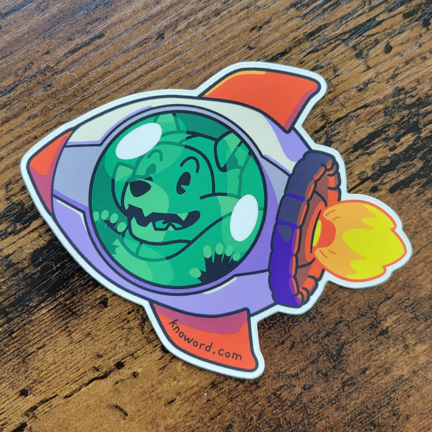 sticker laying flat on a wood surface